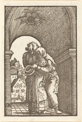 Joachim Embracing Anna by Albrecht Altdorfer, print, 1513