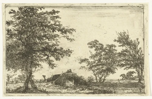 Stenen brug met twee figuren by Hermanus van Brussel, print, 1800-1815