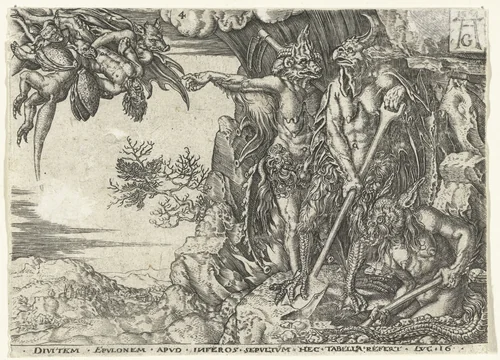 De rijke man door duivels naar de hel gevoerd by anonymous, print, 1554-1610