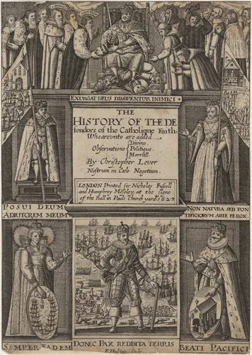 Title Page to History of the Defenders of theCatholic Faith, by Christopher Lever by Frederik van Hulsen, print, 1627