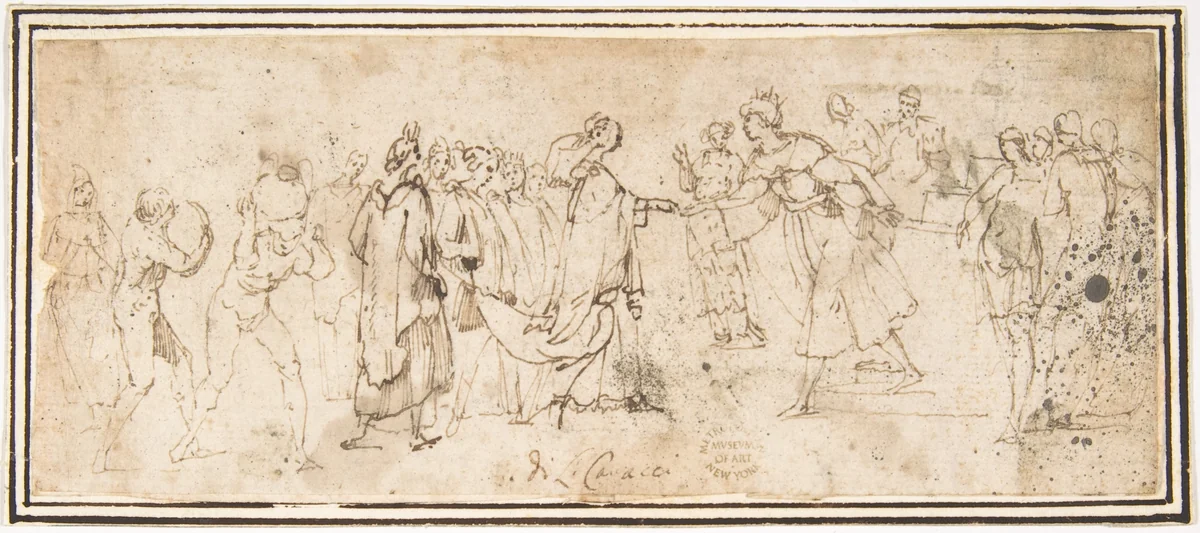 King Solomon Receiving the Queen of Sheba by Francesco Allegrini, drawing, 1624-1663