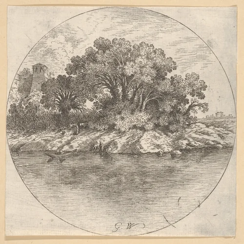 Landscape with Trees by the Water by Goffredo Wals, print, 1585-1645