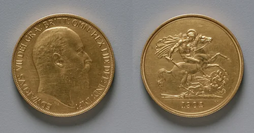 Five Pound Piece: Edward VII (obverse); St. George and the Dragon (reverse) by Benedetto Pistrucci, metalwork, 1902