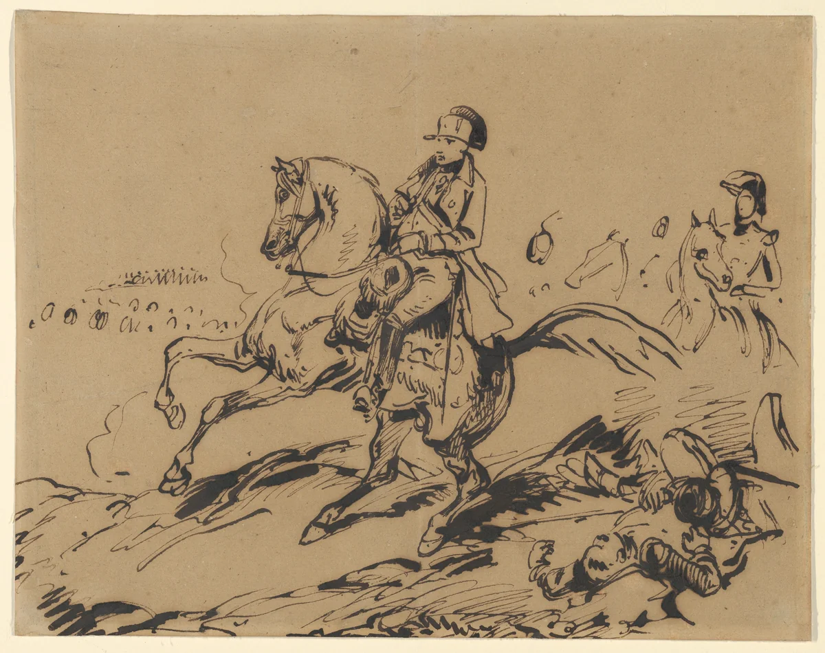 Battlefield with Soldier on Horseback (Napoleon?) by Antoine-Jean Gros, drawing, 1805-1815