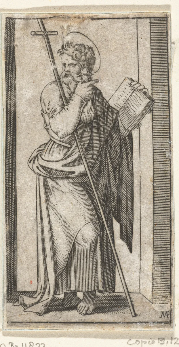 Apostel Filippus met kruis by anonymous, print, 1517-1577