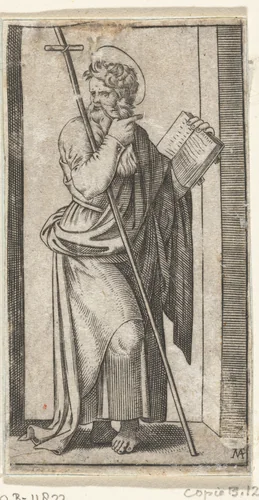 Apostel Filippus met kruis by anonymous, print, 1517-1577