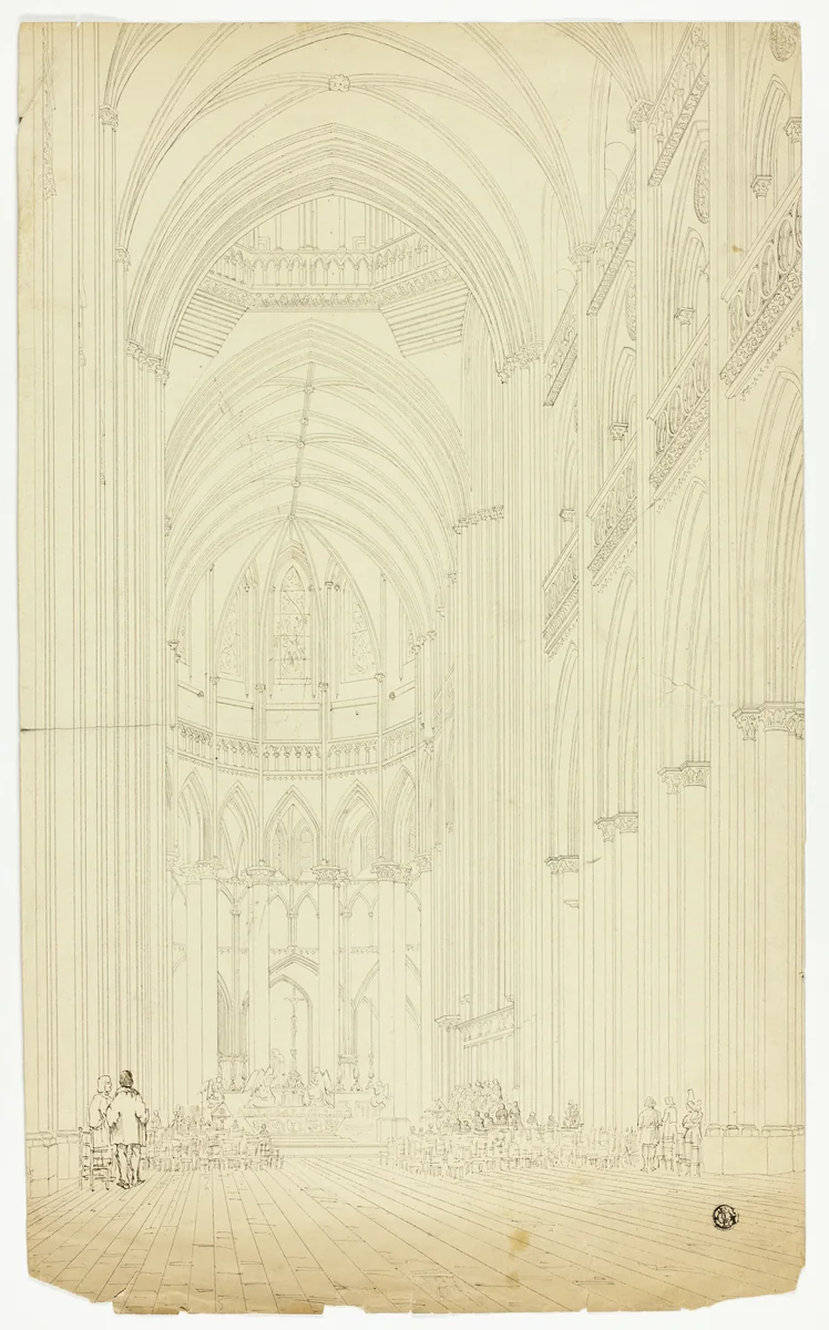Interior of a Gothic Cathedral by Unknown Artist, drawing, 1500-1799