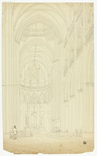 Interior of a Gothic Cathedral by Unknown Artist, drawing, 1500-1799