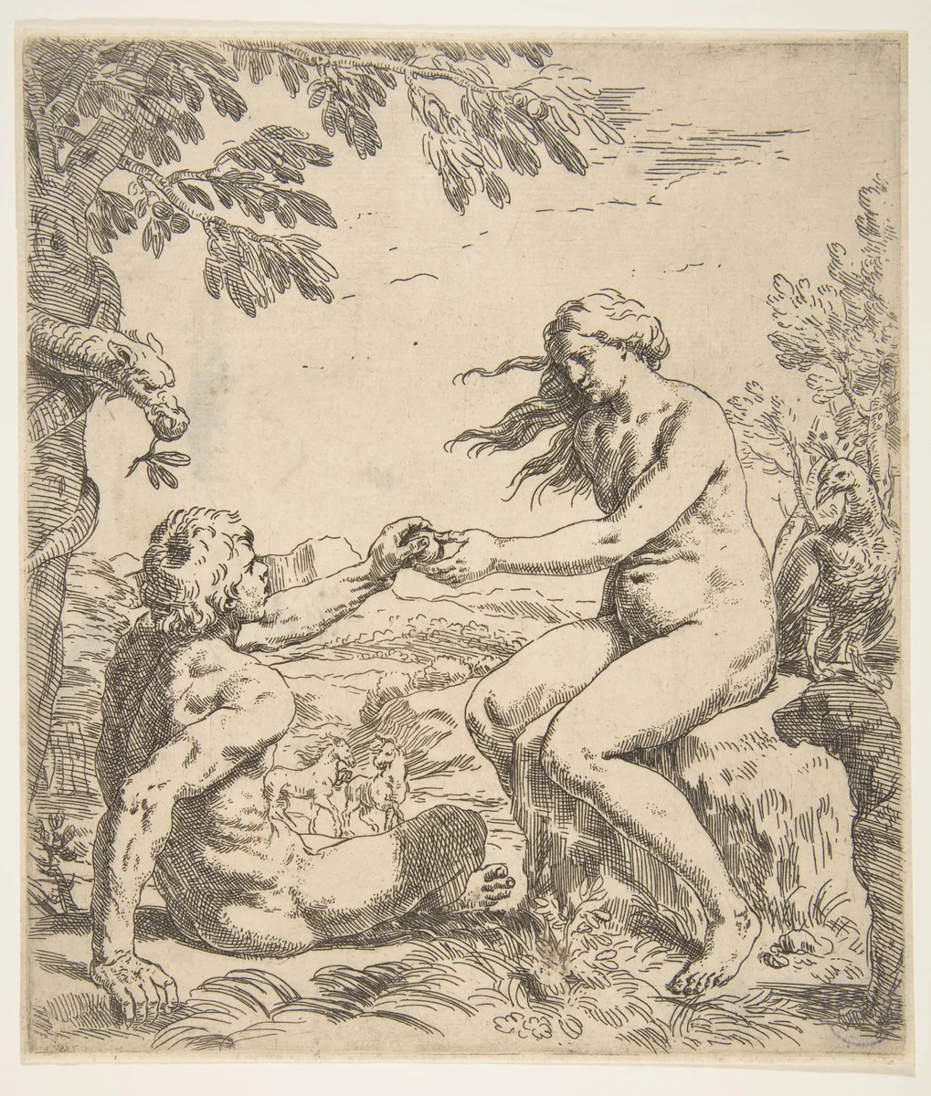Adam and Eve by Simone Cantarini, print, 1634-1644