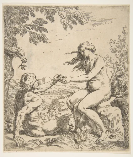 Adam and Eve by Simone Cantarini, print, 1634-1644