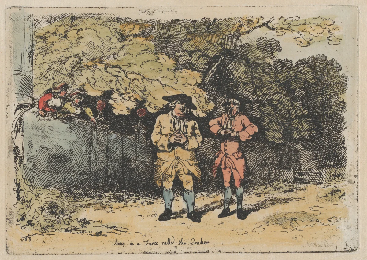 Scene in a Farce called The Quaker by Thomas Rowlandson, print, 1783