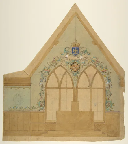 Design for an Altar Chapel, Farnborough, England by Jules-Edmond-Charles Lachaise, drawing, 1880-1886