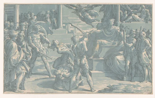 Martelaarschap van de heiligen Petrus en Paulus by Antonio da Trento, print, 1520-1550