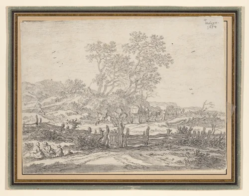 A Landscape with Travelers by Pieter de Molijn, drawing, 1654