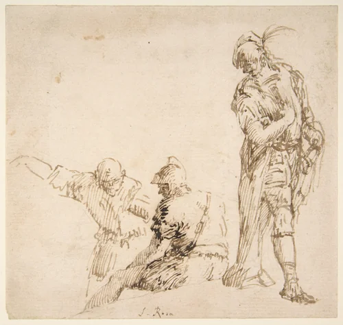 Figure studies: seated and standing men by Salvator Rosa, drawing, 1615-1673