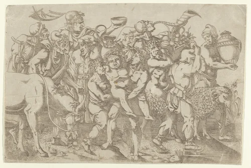 Silenus Carried by Two Attendants of Bacchus by Antonio Fantuzzi, print, 1543