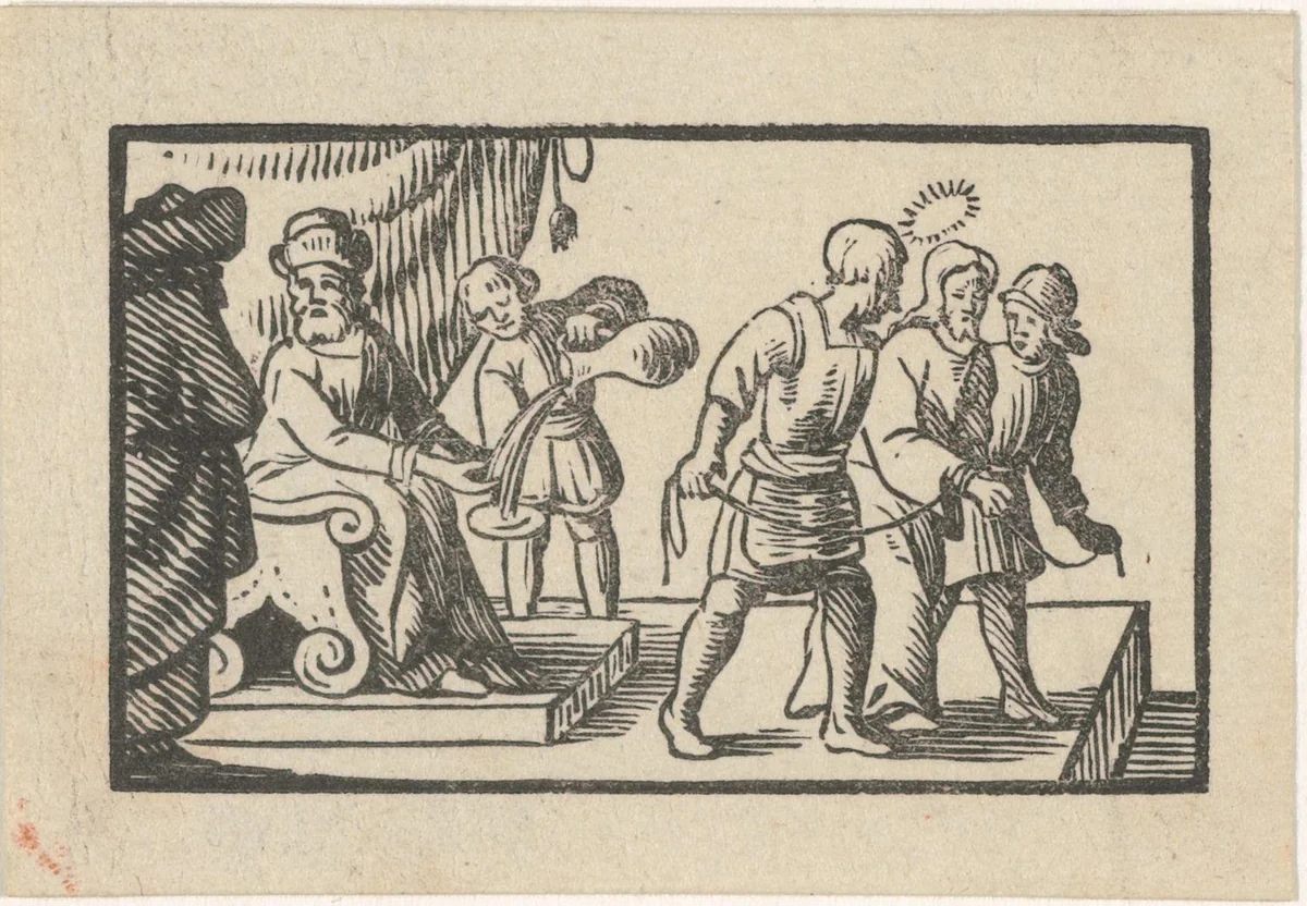 Pilatus wast zijn handen in onschuld by Dirck de Bray, print, 1635-1694
