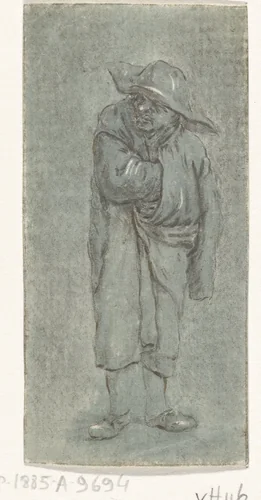 Staande boer met hand en arm in zijn mantel by Jurriaan Cootwijck, print, 1724-1798