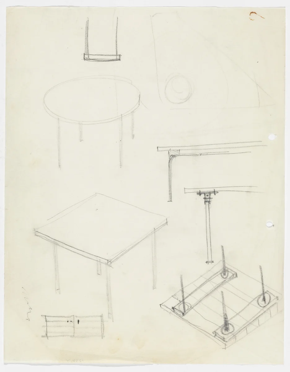 Tables (Perspective and elevation sketches) by Ludwig Mies van der Rohe, mies van der rohe archive, 1926