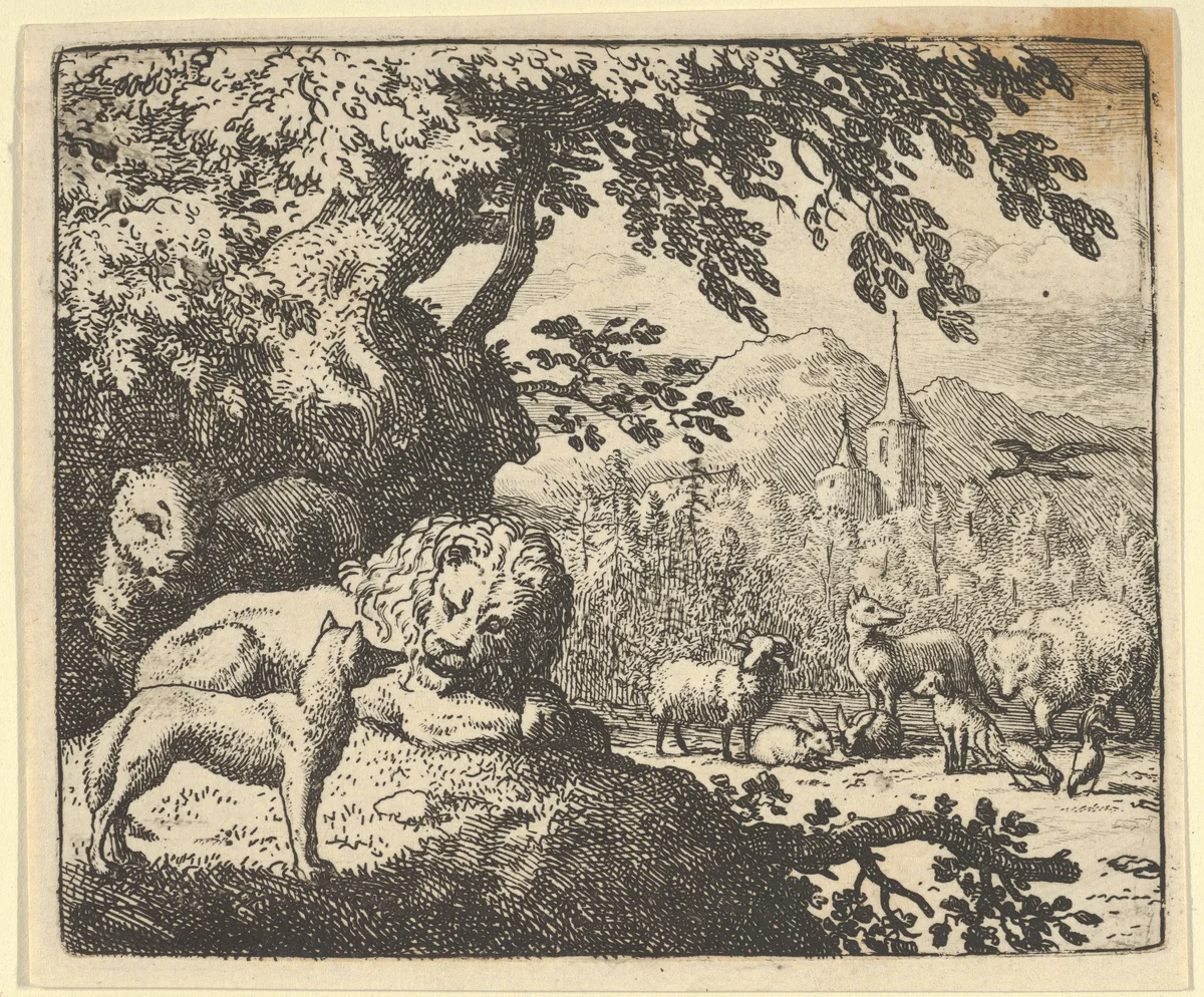 Renard Continues with His Lies from Hendrick van Alcmar's Renard The Fox by Allart van Everdingen, print, 1650-1675