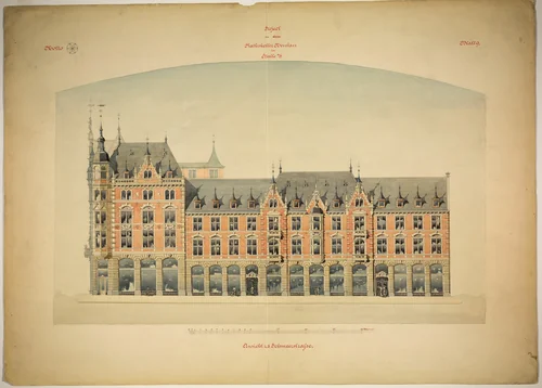 Rathskeller Neubau, Halle (Saale), Saxony-Anhalt, Germany, Elevation by Peter J. Weber, drawing, 1882-1892