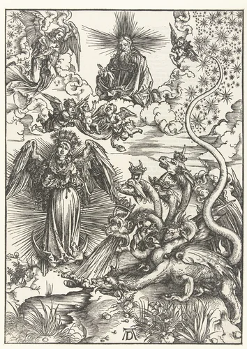De apocalyptische vrouw en de zevenkoppige draak by Unknown, print, 1497