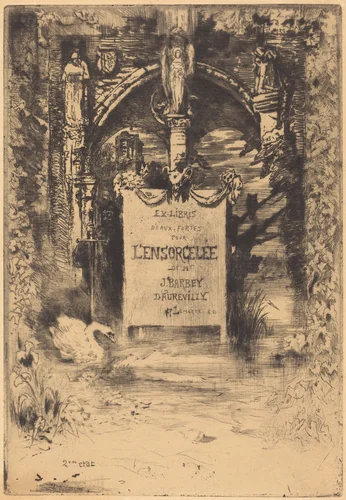 Ex-Libris pour "L'Ensorcelée" (Bookplate for "L'Ensorcelée") by Félix-Hilaire Buhot, print, 1883-1885
