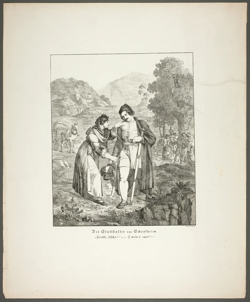 The Governor of Schopfheim (Der Statthalter von Schopfheim), plate seven from the series Poems in the Dialect of the Upper Rhine Region (Zehn Blätter Zu Hebels Alemannischen Gedichten) by Sophie Reinhard, print, 1820