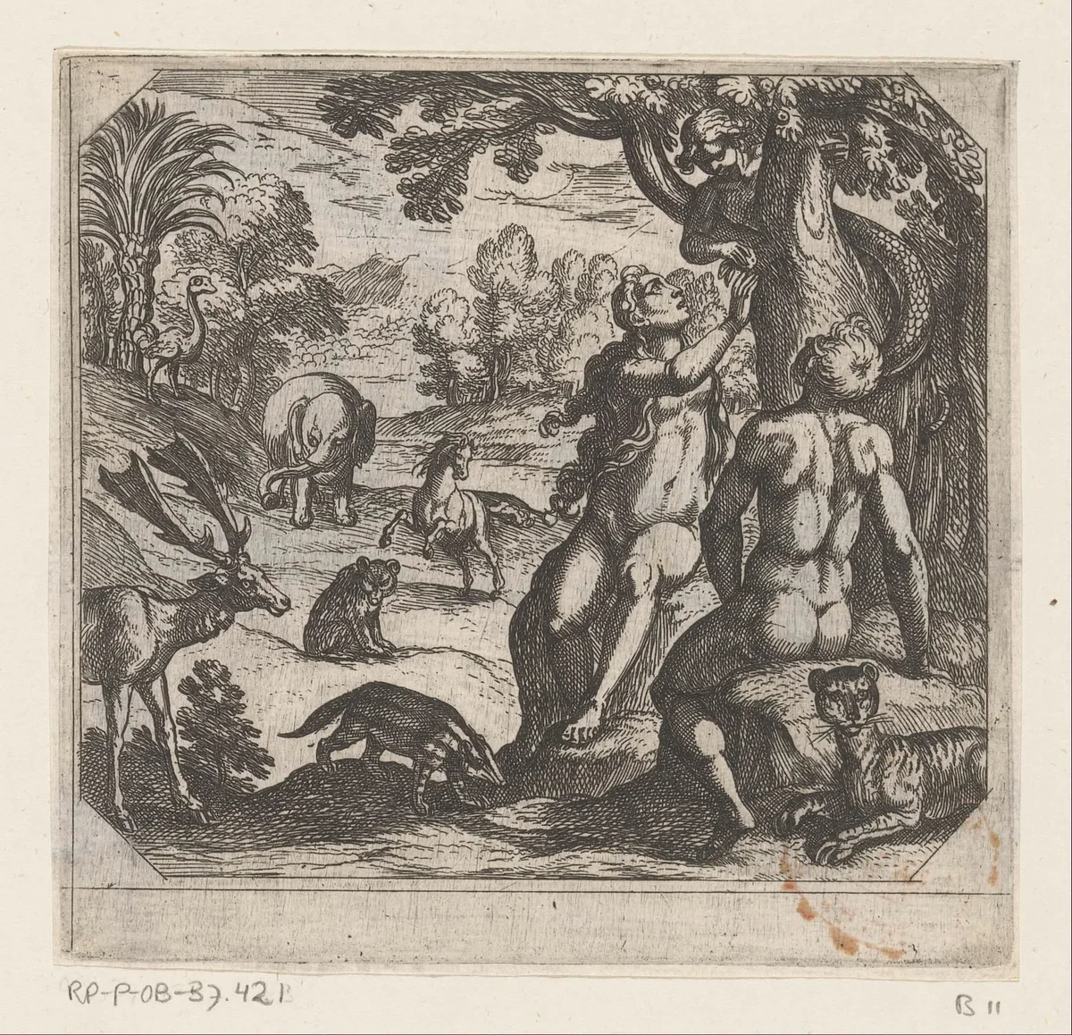 De verleiding van Eva by Antonio Tempesta, print, 1565-1630