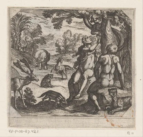 De verleiding van Eva by Antonio Tempesta, print, 1565-1630