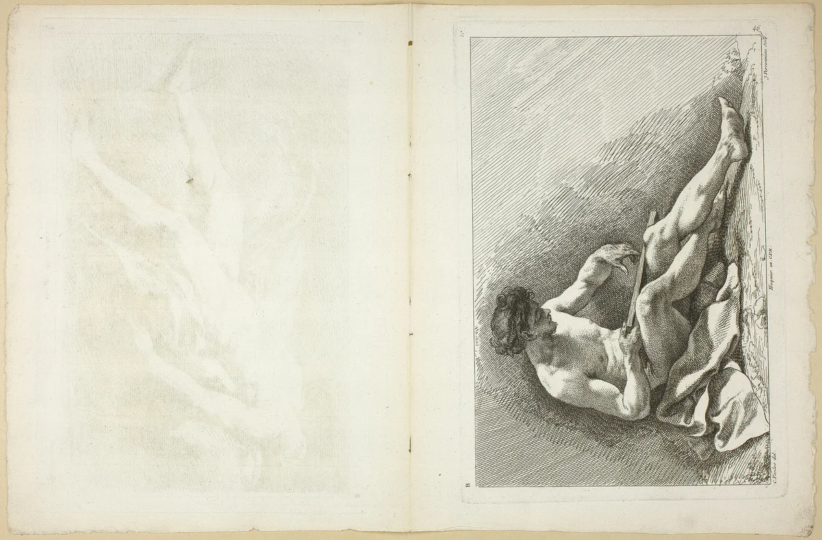 Page 46 and Page 47, from Seconde Livre de Figures d’Académies Gravées en Partie par les Professeurs de l’Académie Royale by Jean-Baptiste Perronneau, print, 1745