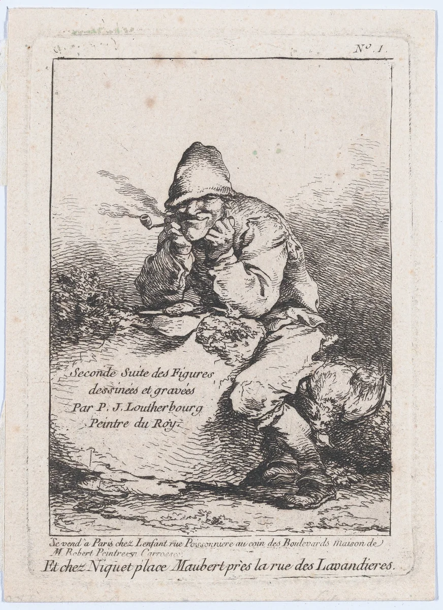 Seated Man Smoking a Pipe by Philippe-Jacques de Loutherbourg, print, 1755-1771