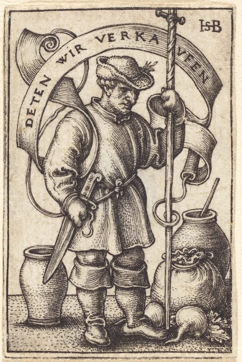 Peasant at Market by Sebald Beham, print, 1542