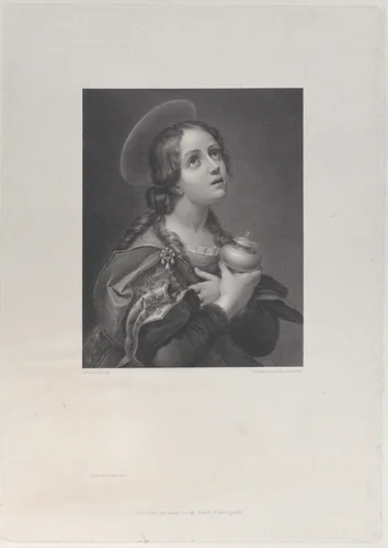 Mary Magdalene as a young girl, clutching her unguent vase by Giovita Garavaglia, print, 1832