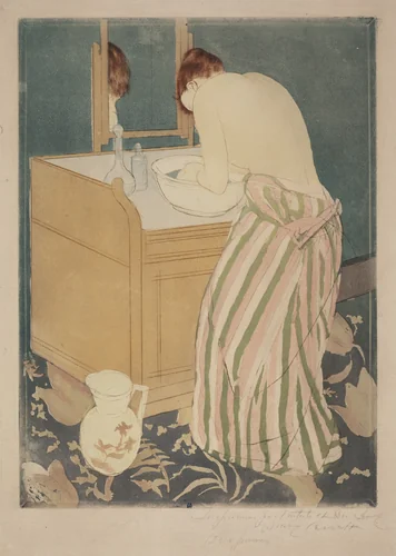 Woman Bathing by Mary Cassatt, print, 1890-1891