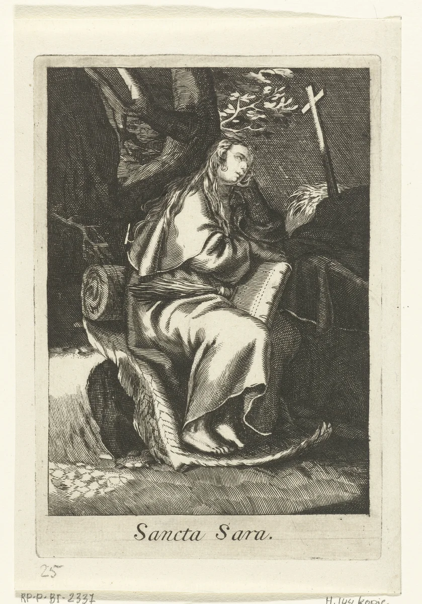 Heilige Sara van Libië als kluizenares by anonymous, print, 1590-1662
