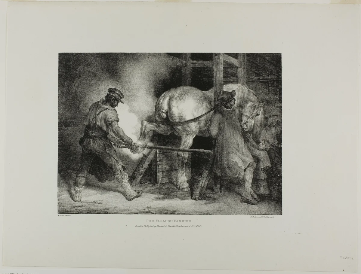 The Flemish Farrier, plate 4 from Various Subjects Drawn from Life and on Stone (The English Suite) by Jean Louis André Théodore Géricault, print, 1821