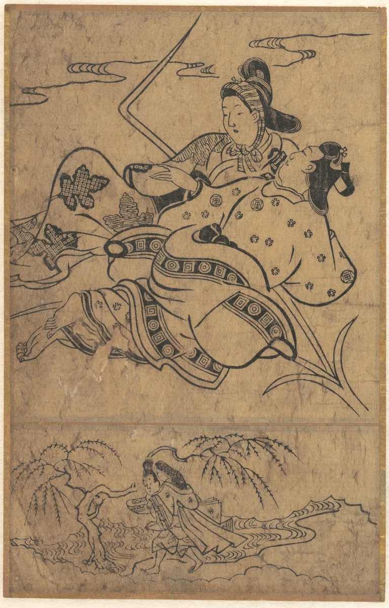 "At the Edge of the River Akutagawa" from the Tales of Ise (Ise monogatari) by Sugimura Jihei, print, 1681-1703