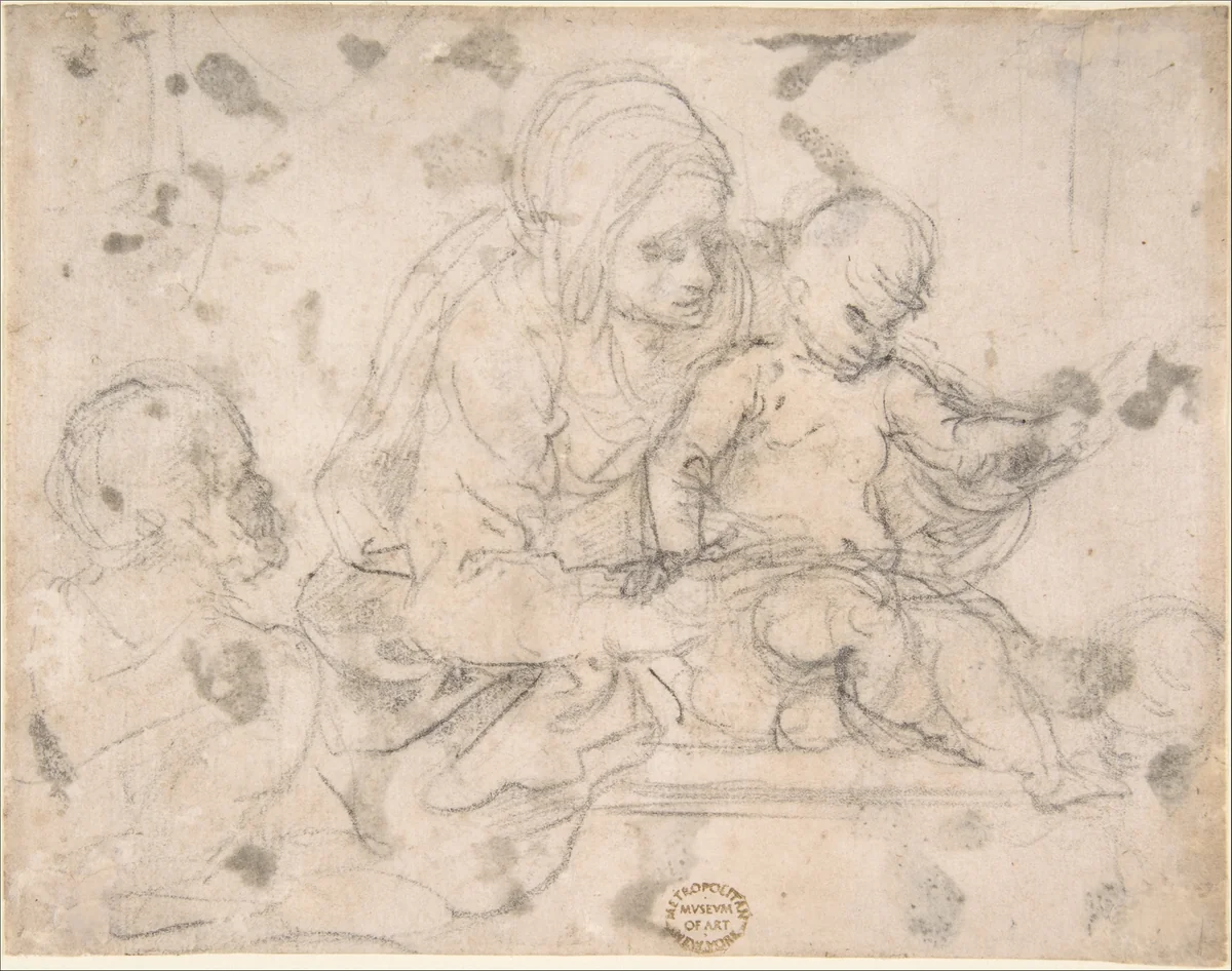 Virgin and Child with Infant St. John the Baptist by anonymous, drawing, 1600-1700