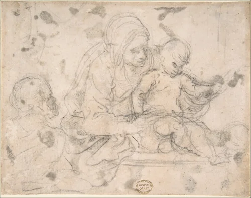 Virgin and Child with Infant St. John the Baptist by anonymous, drawing, 1600-1700