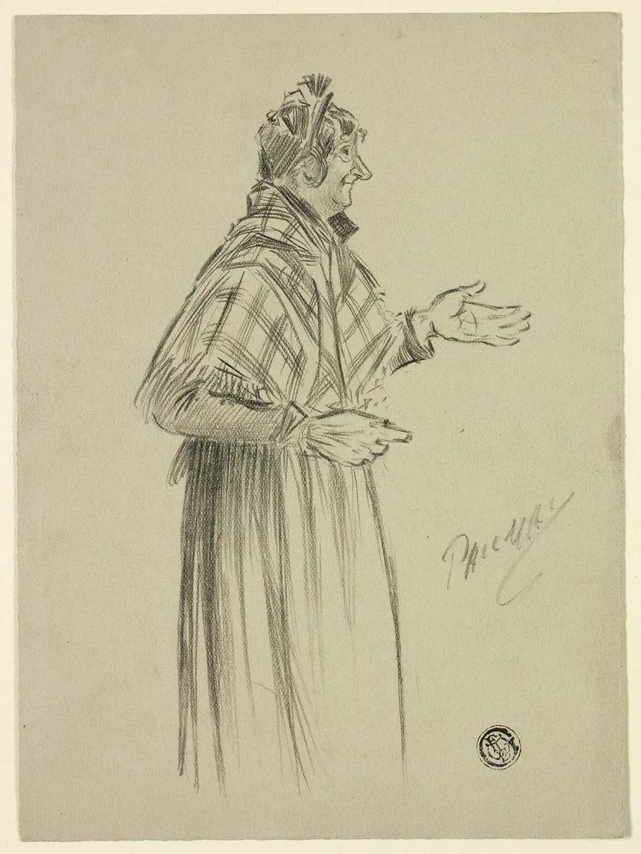 Shawled London Character by Philipp William May, drawing, 1884-1903