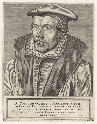 Portret van professor Cornelis Valerius by Unknown, print, 1574