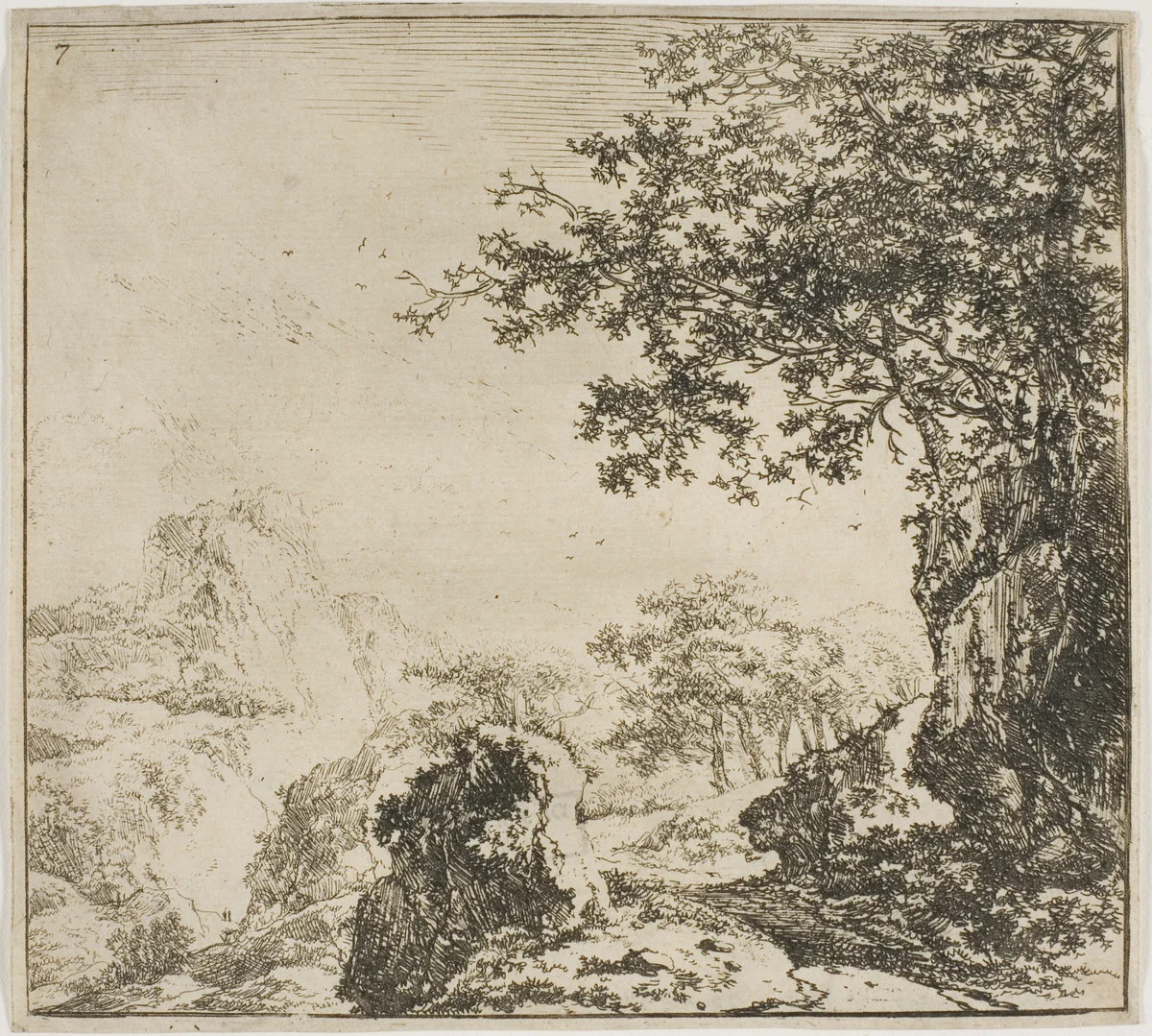 Mountainous Landscape with a Road, from the series Set of Landscapes by Herman Naijwincx, print, 1644-1651