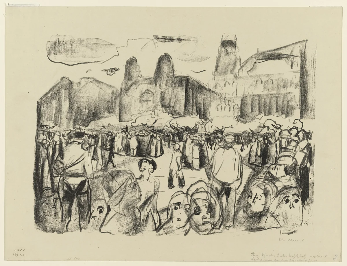 Frankfurter Bahnhofsplatz during Rathenau's Funeral by Edvard Munch, print, 1920