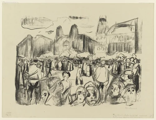 Frankfurter Bahnhofsplatz during Rathenau's Funeral by Edvard Munch, print, 1920
