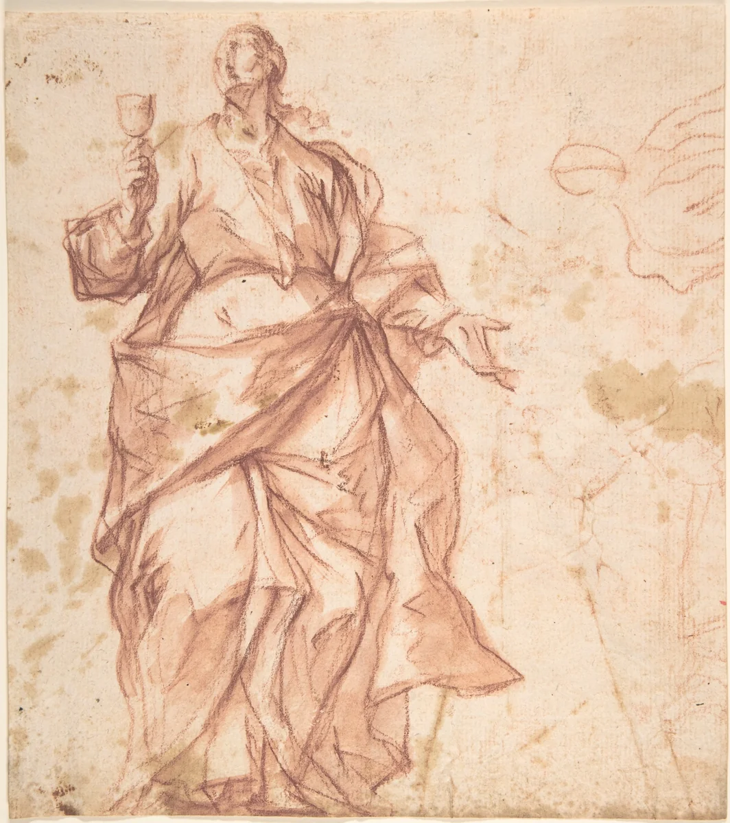 Study of St. John (recto); Study of a Warrior (verso) by Eugenio Cajés, drawing, 1620-1678