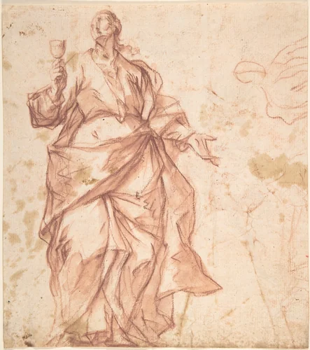Study of St. John (recto); Study of a Warrior (verso) by Eugenio Cajés, drawing, 1620-1678