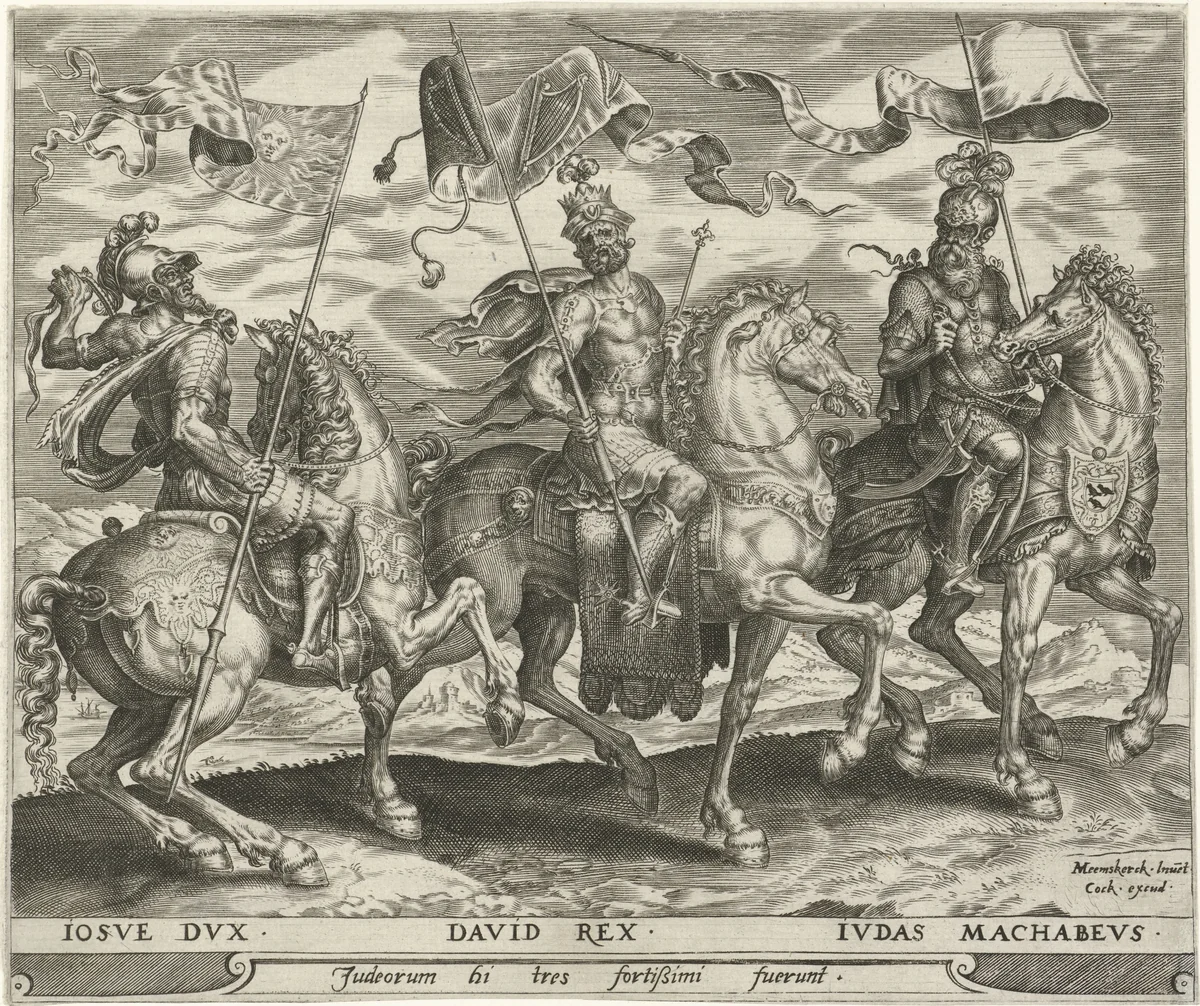 Jozua, David en Judas de Makkabeeër by Harmen Jansz Muller, print, 1565-1569