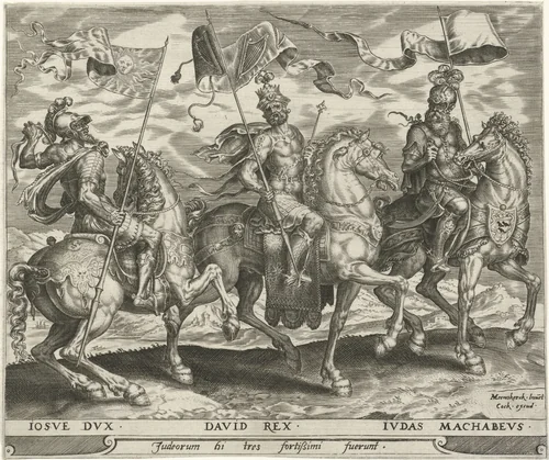 Jozua, David en Judas de Makkabeeër by Harmen Jansz Muller, print, 1565-1569