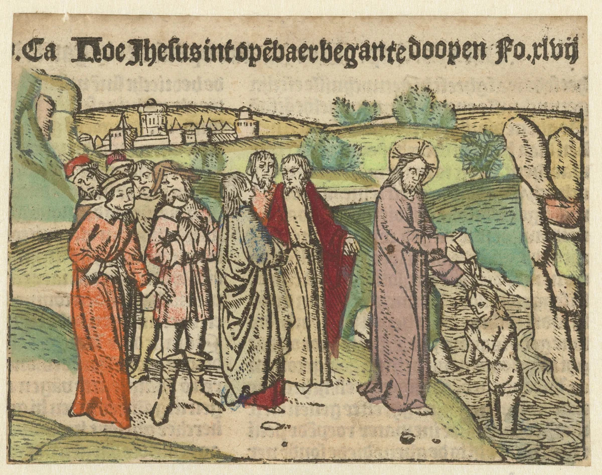Christus doopt in de Jordaan by Unknown, print, 1483-1486